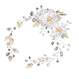 TinaDeer Braut Hochzeit Kopfschmuck Blumen Blätter Haarkamm Perlen Haarschmuck Blume Braut Kopfschmuck für Frauen und Mädchen für Festival Party Hochzeit Strand Geburtstag (Gold)