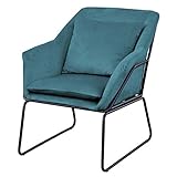 SVITA Sessel Josie gepolstert Beistellsessel Lounge Couch Einzelsofa Relaxsessel Seat Fernsehsessel Stoff inkl. Kissen Stuhl Samt (Petrol, Samt)