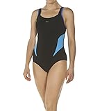 arena Damen Bodylift Badeanzug Makimurax Low C-Cup (Shapingeffekt, Figurformend, Schnelltrocknend, UV-Schutz), Black-Bright Blue-Turquoise (577), 40