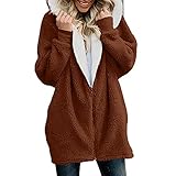 Uomitaff Fleece Mantel JackeDamen Mantel Winter Stehkragen Baumwolljacke Lose Taschen Jacke Einfarbig Plüsch Winddicht Bomberjacke College Oversized Vintage Herbstmantel Herbstjacke Winterjack