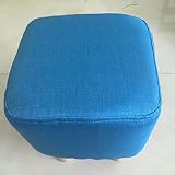 DUMAOR Fußhocker Square Hocker mit stabilen Holzbeinen Moderne Leinen Stoff Fußstütze Wechselschuhe Hocker Abnehmbarer Hockerbezug Fußhocker, blau-26x26x26