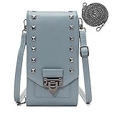 Klein Handy Umhängetasche Damen Handytasche zum Umhängen Bling Nieten Leder Schultertasche Mini Crossbody Brieftasche Frauen Phone Tasche für iPhone 12/12 Pro/11/XR/Xs, Handy bis zu 6.5 Zoll (Blau)