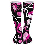ZVEZVI Crew Socken Herren Damen Sportliche Socke 40cm,Rosa Flamingo Tier Herren Lustige Crew Socken Verrückte Neuheit Spaß Socken für Männer Frauen 15.7