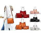 Handtasche Set Damen,Damen Elegant 4pcs Set Handtaschen Groß + Umhängetasche + Geldbörse + Kartenhalter Shopper Tote für Büro Schule Einkauf Reise Geschenk