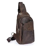 Le’aokuu Herren Echtes Leder Hüfttasche Brusttasche Bauchtsche Crossbody Bag Sling Bag Schultertsche Brustbeutel Alltag Sport Tasche 8010 (8010 A Braun)