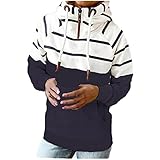 EMATOP Damen Hoodies Sport Kapuzenpullover Lässiges Rollkragen Sweatshirt mit Kapuze Pulli Pullover Streifen Stern Drucken Kapuzenpulli Top mit Tasche Langarmshirt Herbst Winter Sweatjack