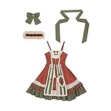 FMTZZY LOLITA DRESS May Peach Lolita Kleid Solid Kawaii Kleidung Viktorianisches Kleider Damen Rot Grün JSK Prinzessin Kleid Mädchen (Farbe: komplettes Set, Größe: M) (Farbe: komplettes Set, Größe: L)