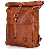 Berliner Bags Vintage Fahrradrucksack aus Leder, Roll-top Kurrierrucksack für Damen und Herren - Braun (Paris)