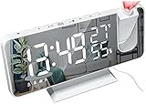 Tik LP Projektion digitaler Wecker mit Fm Radio-Radio-Wecker mit Helligkeit einstellbar großer Bildschirm LED Display- und Dual-Alarm-digitaler Wecker 180-Grad drehbar HD Projek