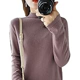 UKKO Damen Pullover Damen Rollkragenpullover Damen Kaschmir Pullover Herbst Und Winter Neue Reine Farbe Einfache Flache High-Hals-Strick-F