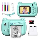 SUPBRO Kinder Digital Kamera Spielzeug Kleinkind Kamera Spielzeug Print Sofortbildkamera 2.4 Zoll HD-Bildschirm 1080P 32 GB TF-Karte Jungen Mädchen Spielzeug für 3 bis 12 Jahre alte (Dinosaurier)
