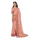 Satin, zweifarbige Applikation, 3D-Blume, Resham-Bordüre und Bluse, indische Cocktail-Party, Sari - Orang