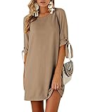 YOINS Sommerkleid Damen Kurz Tshirt Kleid Rundhals Kurzarm Minikleid Kleider Langes Shirt Lose Tunika mit Bowknot Ärmeln ,M,Aktualisierung-khak