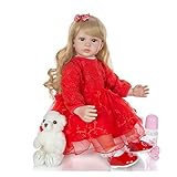 ZSYXM für doll Toy Blondes Mädchen Baby Reborn Puppe Prinzessin Kleid Rot Blaue Augen Silikonkörper (Color : Brown Eyes)