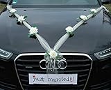 Organza M Auto Schmuck Braut Paar Rose Deko Dekoration Autoschmuck Hochzeit Car Auto Wedding Deko Girlande PKW (Ecru/Weiß)