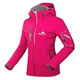 CIKRILAN Damen Softshelljacke Winddicht Wasserdicht Outdoor Sport Camping Wandern Jacke Fleecefutter Kapuze Mantel (X-Large, Rosarot)