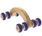 Massageroller aus Holz Massagegerät, Kosmetex Massagehandroller mit blauen Kunststoffnoppen, Groß