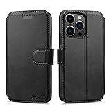 Keallce Lederhülle Kompatibel für iPhone 13 Pro Klapphüllen, Handy Hülle PU Leder Brieftasche Handytasche Cover für iPhone 13 Pro Ledertasche - 6.1', Schw