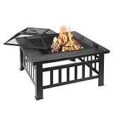 FGVDJ Wgwioo Outdoor-Feuerstelle, quadratischer Metall-Feuertisch, Holzofen-Grilltisch, Eisgrube, Heizung, geeignet für Garten-Camping-Party im G