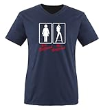 Your Girlfriend - My Girlfriend - Zweifarbig - Herren V-Neck T-Shirt - Navy/Weiss-Rot Gr. L