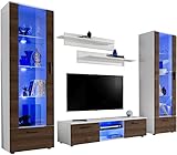 ExtremeFurniture Twins Wohnwand, Karkasse in Weiß Matt/Front in Braun Eiche mit LED in B