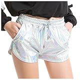 Vectry Damen Shorts Glänzende Metallic Kurze Hose PU Leather Shiny Hotpants High Waist Yoga Sport Boyshorts Minishorts Unterwäsche Panty Größe S
