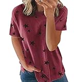 NPRODLO Damen Tunikan Tops Sterne Bedruckte T-Shirts Blusen für den Sommer Frauen Übergröße Kurzarm Rundhals Seitenschlitz Lockere Passform Lässige Baumwoll Crop Top Bluse Hemden T-Shirt Ob