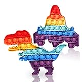 Soatasoa Pop Fidget Toy Push Bubble 2 Stück Regenbogen Antistress Spielzeug Silikon Squeeze Sensorisches Spielzeug für Erwachsene und Kinder mit Anti Stress Popet Spielzeug (Raketen und Dinosaurier)