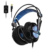 SADES Locust Plus 7.1 Virtual Surround Sound, USB Gaming Headset mit Mikrofon für PC, Over-Ear-Kopfhörer, farbige RGB-Beleuchtung, Rauschunterdrückung & Lautstärkeregler, geeignet für Laptop