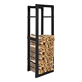 Ureprism Kaminholzregal Feuerholzregal Innen Brennholzregal Holzhalter schwarz, Stabiles Metall-Gestell In Matt Design Geeignet für drinnen und draußen, Größe:25x40x150 cm (DxWxH)