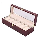 QTFBYT Schmuckschatulle Uhrenbox Geschenk Schmuckschatullen Männer Frauen Reisen 6 Rasterfarbe Holz Transparent Flip Perlen Aufbewahrungsbox 31 * 11 * 8 cm Happy L