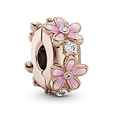 Annmors Rosa Gänseblümchen Clip Charms für Armband 925 Sterling Silber Blume Stopper mit Kubischem Zirk