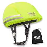 HiLo sports Helmbezug wasserdicht mit Sicherheits-Reflektoren - Einheitsgröße Helmüberzug Fahrradhelm - Helm Regenschutz - Helmüberzieher Fahrrad (neon-gelb)