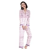 Seidenpyjamas Set Für Frauen Pyjama Satin Nachtwäsche Lady Clouds Print Langarmshirt Und Hose Damen Homewear Anzug