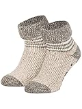 Piarini ABS Stoppersocken Wollsocken Wintersocken Norwegersocken Innenfrottee Damen Jungen Mädchen gestreift creme braun meliert 35 36 37 38