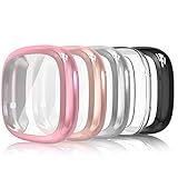 Simpeak 5-Stück Schutzhülle Kompatibel für Fitbit Versa 3 / Sense [Nicht für Versa/Versa 2], Hülle Leicht Weiche Silikon Ultradünne TPU Case, Transparent+Rose+Schwarz+Silber+Roség