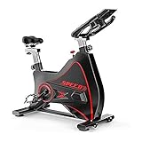Einstellbarer Lenkersitzwiderstand mit multifunktionaler Ablage, Smart App liest Kalorien Geschwindigkeit Zeit usw, Elektromagnetisches Spinning Bike für Heimtraining