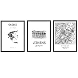 Pack von Plakaten und Denkmäler Ländern. Athen Stadtplan, Karte Griechenland Akropolis Denkmal. A4-F