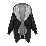 iHENGH Damen Winter Mantel Top,Women Fashion EißVerschluss Hoodie Kapuzen Jacke Parka Grabenmantel Windbreaker Coat Strickjacke Tops(Schwarz, 2XL)