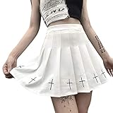Damen Spitze Patchwork Mini Faltenrock Vintage Hohe Taille Rüschen Harajuku Gothic Kurze Röcke Gr. 48, A-weiß