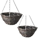 æ— 2 Stück Rattan Hängekorb Blumentopf mit Einsatz im Lieferumfang enthalten und Metallkette, natürliche Weidenkörbe zum Aufhängen, Blumentöpfe fü