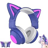 Xbtianxia Cat Ear Kabellose/Kabelgebundene Kopfhörer, Bluetooth faltbares Gaming-Headset mit LED-Beleuchtung, Over-Ear-Headset mit Mikrofon (Color : Purple)