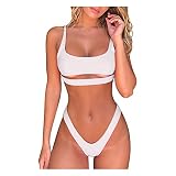 Bikini Damen Sexy Zweiteilige Bikini-Sets Push Up High Cut Badeanzug hoher Taille Badeanzüge für Damen Sport Bauchweg High Waist Sexy Bikini Triangel Badeanzug Bikinioberteil S