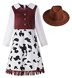 ReliBeauty Cowgirl Cowboy Kostüm Mädchen Kinder Kleid mit Hut Karneval Faschingskostüme Kinder,140