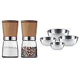 WMF Ceramill Nature Salz und Pfeffer Mühle Set 2-teilig unbefüllt, Keramikmahlwerk & Gourmet Schüsselset 4-teilig Edelstahl Schüsseln für die Küche 0,75l - 2,75l, Cromargan, stapelb