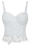 EUDOLAH Damen Korsagen Spitze Korsett Top mit Push up BH Tank Top Slim Dessous Übergrößen (EU 36/ M, weiß)
