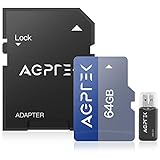 AGPTEK 64GB Karte mit Kartenleser, TF Karte kompatibel mit Smartphone, GPS, Tablet PCs, Digitalkameras und jedem MP3, Schwarz und B