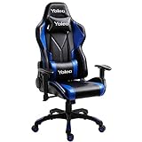 YOLEO Gaming Stuhl Bürostuhl Racing Stuhl Gamer Ergonomischer Stuhl mit Lendenkissen, Hohe Rückenlehne Verstellbarer Drehstuhl, mit einstellte Kopfstütze,150 kg Belastbarkeit, PU-Leder (Schwarz-Blau)