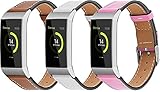 Gransho Herren Leder Deutsch Uhrenarmband kompatibel mit Fitbit Charge 4 / Charge 3 SE/Charge 3 / Charge 3 Special Edition, Vintage Retro Look (3-Pack G)