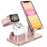 BENTOBEN 3 in 1 iPhone Airpods Ständer Ladestation mit Kabelkanal Docking Station für iWatch Series 5/4/3/2/1 AirPods Pro Airpods 2/1 iPhone iPad Smartwatch Smartphone Handy Tablet Halter Roseg